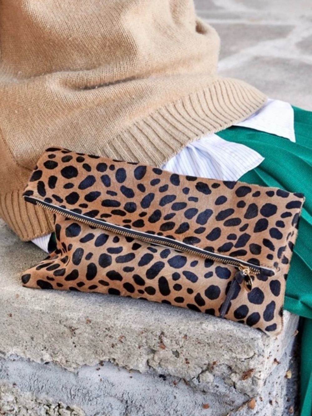 Clare V. - Leopard Print Foldover Clutch Bag - Brown